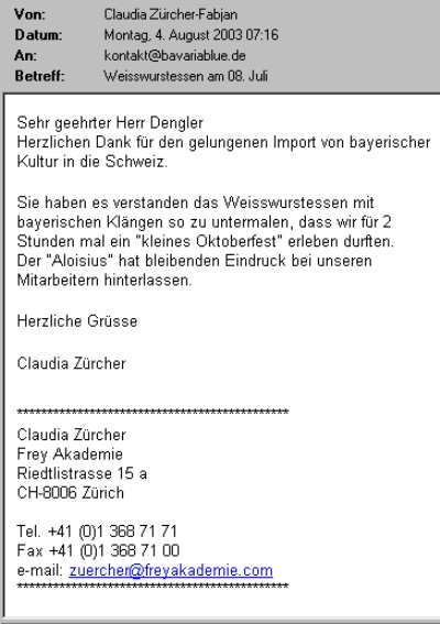 Mail von Frau Claudia Zrcher